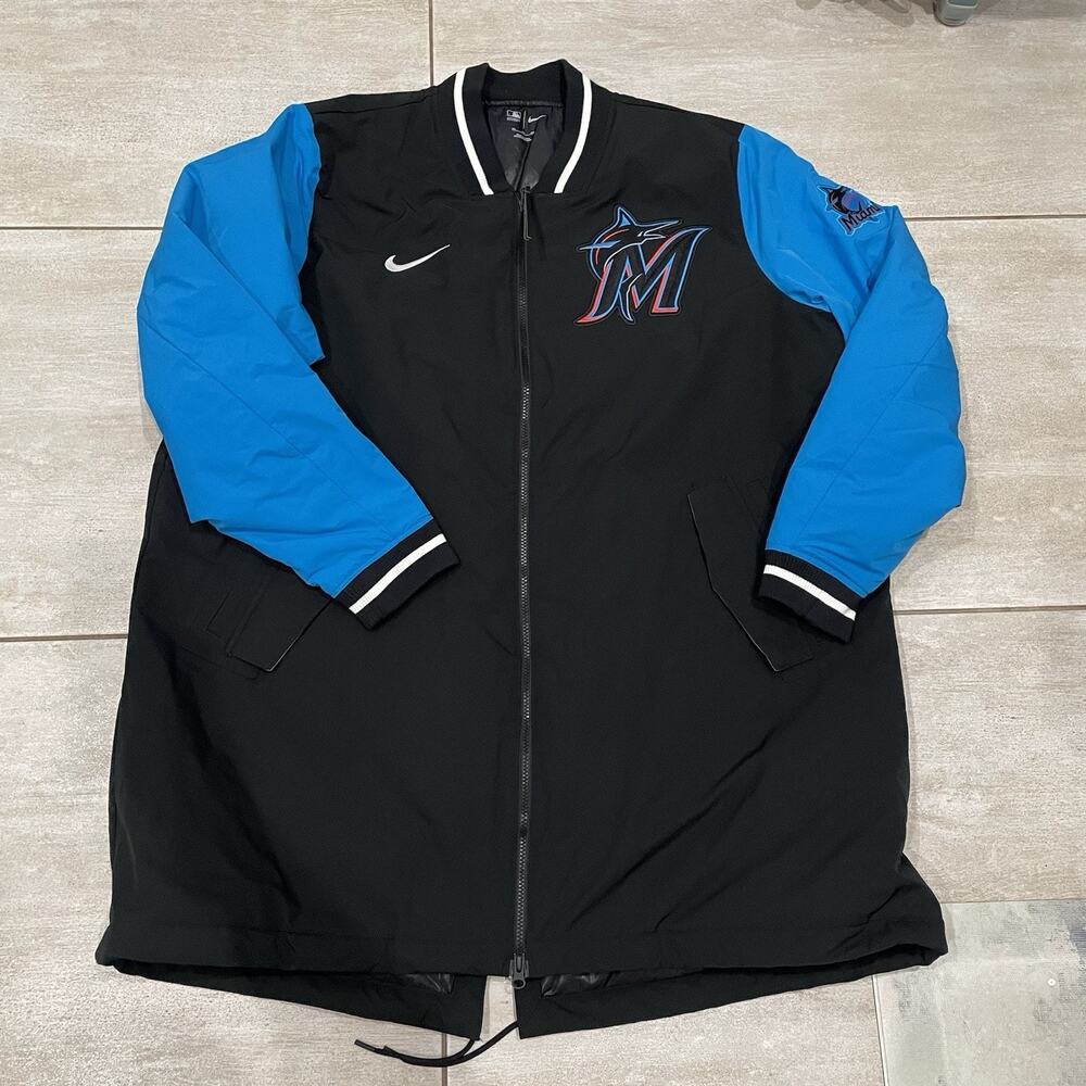 New Nike Miami Marlins Dugout Performance Full Zip Jacket Black Size XXL